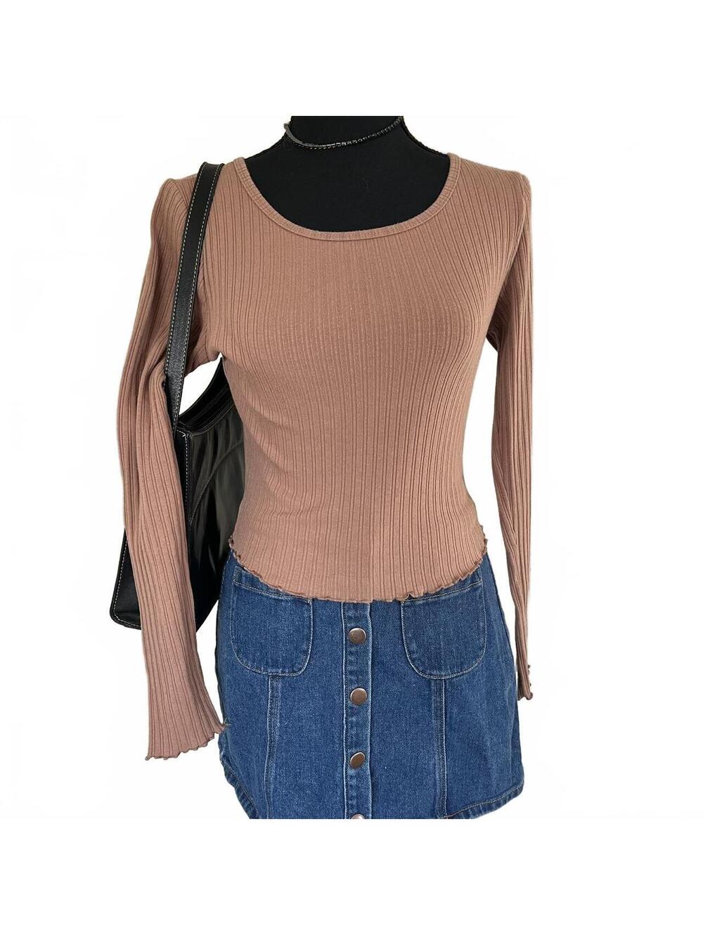 bozzolo tan brown ribbed top size M